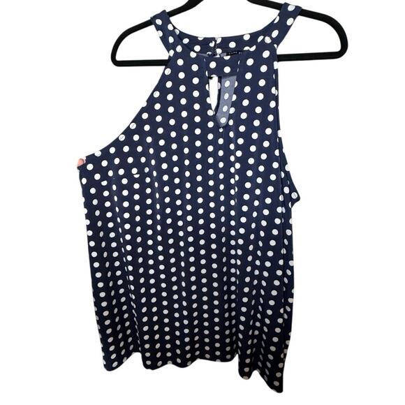 LANE BRYANT POLKA DOT HIGH NECK KEY HOLE TANK TOP NAVY AND WHITE SIZE 22/24 - Picture 3 of 5